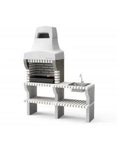 Barbacoa Bailen Plus en ladrillo y hormigón con bancada y fregadero