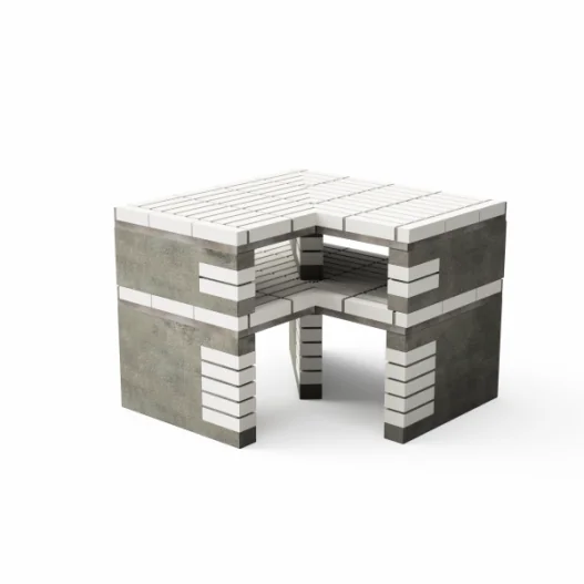 Modulo bancada CALIFORNIA esquina en hormigón y ladrillo blanco