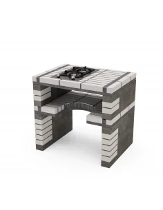 Modulo bancada California en ladrillo blanco y hormigón con Placa de Gas EFX 30.1 2G (uso en interiores) con 86,5 x 64 x 81h cm