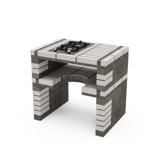 Modulo bancada California en ladrillo blanco y hormigón con Placa de Gas EFX 30.1 2G (uso en interiores) con 86,5 x 64 x 81h cm