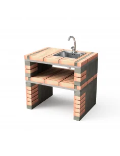 Modulo bancada con fregadero California en ladrillo naranja y hormigón con 86,5 x 64 x 81h cm