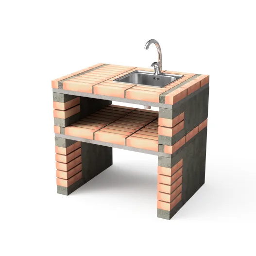 Modulo bancada con fregadero California en ladrillo naranja y hormigón con 86,5 x 64 x 81h cm