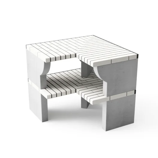 Modulo bancada de esquina Bailen en ladrillo blanco y hormigón