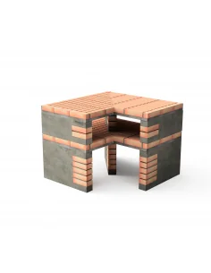 Modulo bancada Esquina California en ladrillo naranja y hormigón con 86,5 x 64 x 81h cm