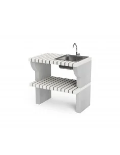 Modulo bancada fregadero Bailen en ladrillo blanco y hormigón con 86,5 x 58 x 80h cm