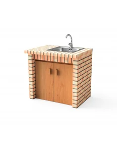 Modulo Bancada fregadero Pan American en ladrillo naranja y hormigón