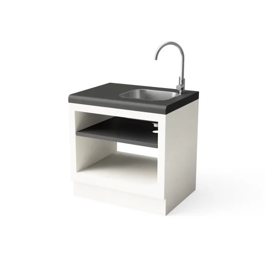 Modulo Bancada Kitaway Blanco y Negro con fregadero en acero inoxidable 84 x 63 x 86h cm