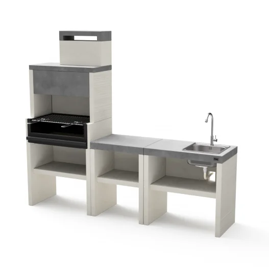 Pack Barbacoa Venit Flex Plus Hotte Carbon y Leña 78 cm + Bancada 59 cm + Bancada fregadero 78 cm