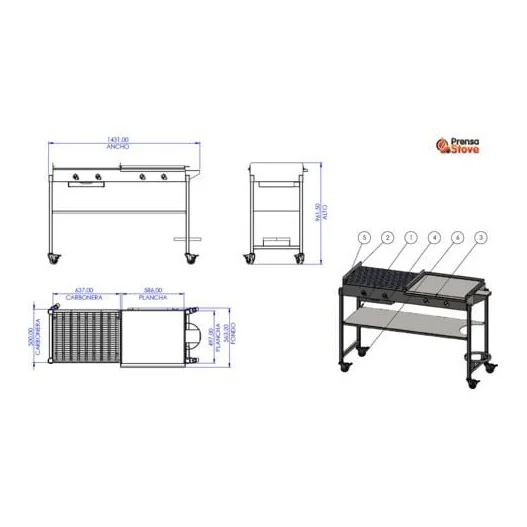 PLANCHA-BARBACOA GAS Y CARBÓN, PRENSA STOVE PR100G PLANCHA-BARBACOA GAS Y CARBÓN, PRENSA STOVE PR100G