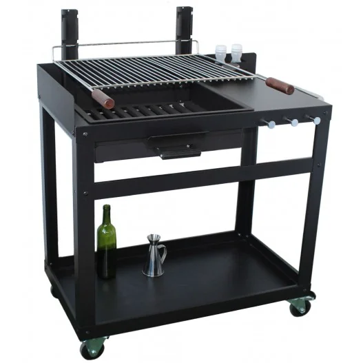 Kit de barbacoa para exterior con parrilla de leña o carbón con ruedas y mesa lateral modelo Aviles IMOR