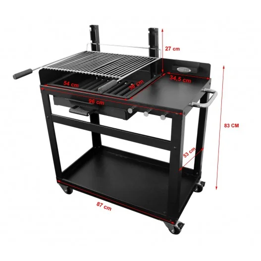 Kit de barbacoa para exterior con parrilla de leña o carbón con ruedas y mesa lateral modelo Aviles IMOR Kit de barbacoa para exterior con parrilla de leña o carbón con ruedas y mesa lateral modelo Aviles IMOR