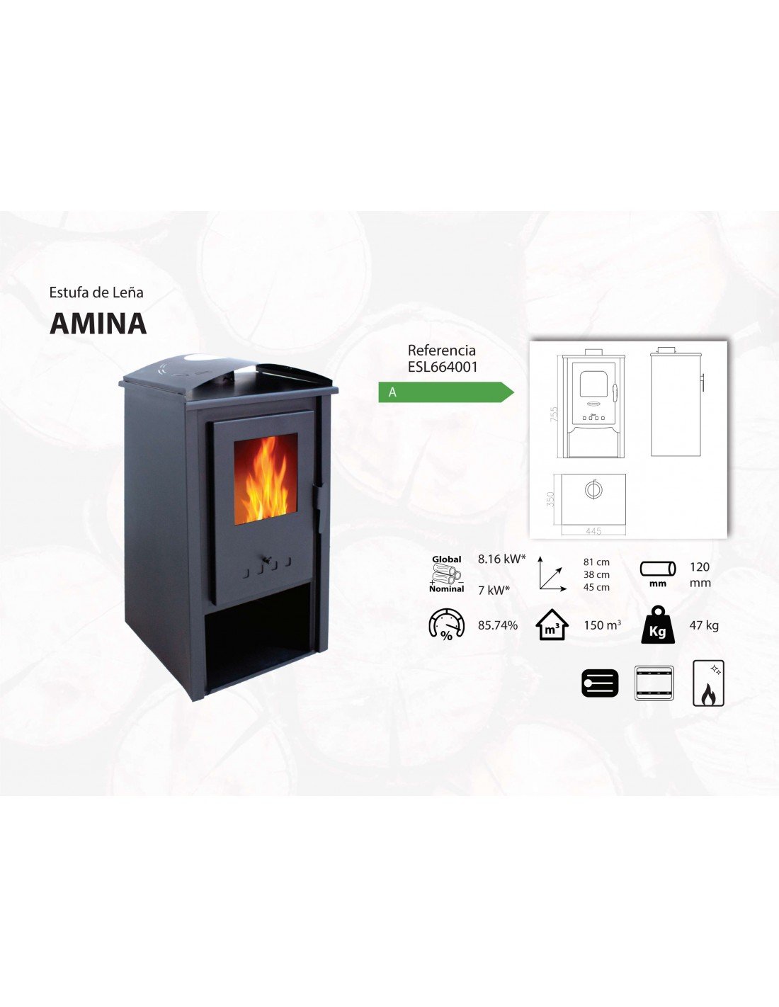 Estufa de leña Amina