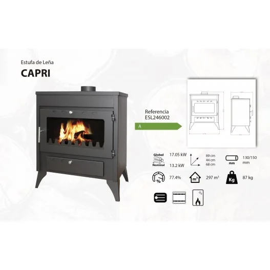 ESTUFA DE LEÑA CAPRI 17KW ESTUFA DE LEÑA CAPRI 17KW