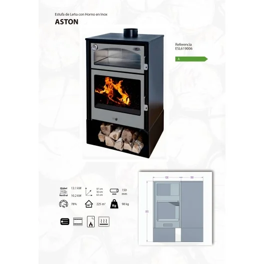 Estufa de leña con horno inox EB 13KW Estufa de leña con horno inox EB 13KW